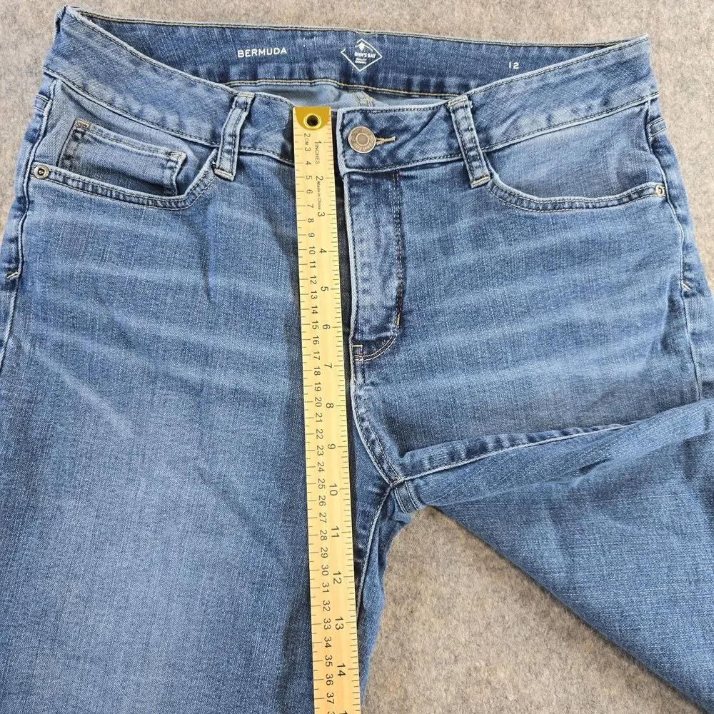 St. John's Bay Denim Bermuda Shorts Women's Size 12 Medium Wash Blue Stretch